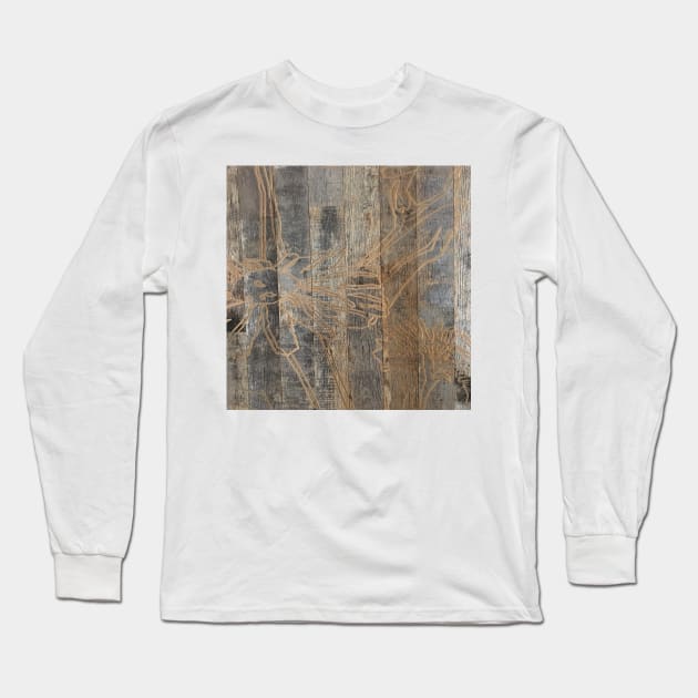 whimsical daisy flower engraved wood barnwood Long Sleeve T-Shirt by Tina